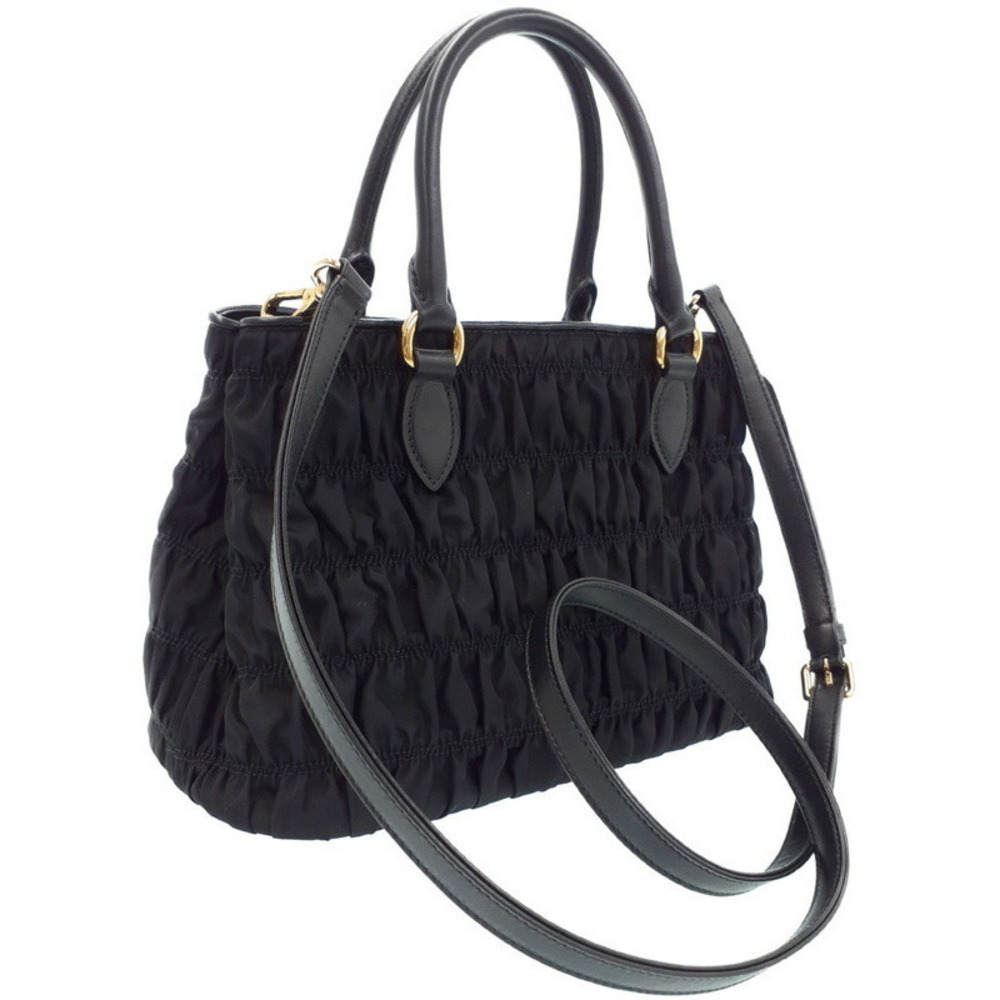 Prada convertible pleated Black trim leather Gaufre tote Tessuto